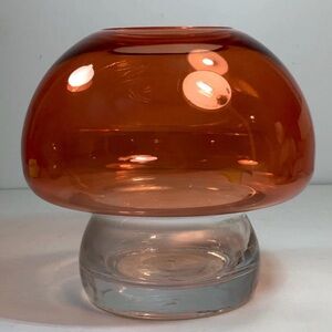 Vintage Bubble Art Glass Vase Amber Mushroom Votive Candle 6in